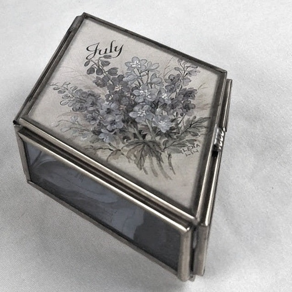 Via Vermont Reflections of Beauty July Larkspur Glass Trinket Greeting Box w Box
